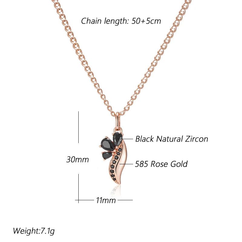 Stylish Vintage Rose Gold Crystal Flower Pendant Necklace with Black Natural Zircon