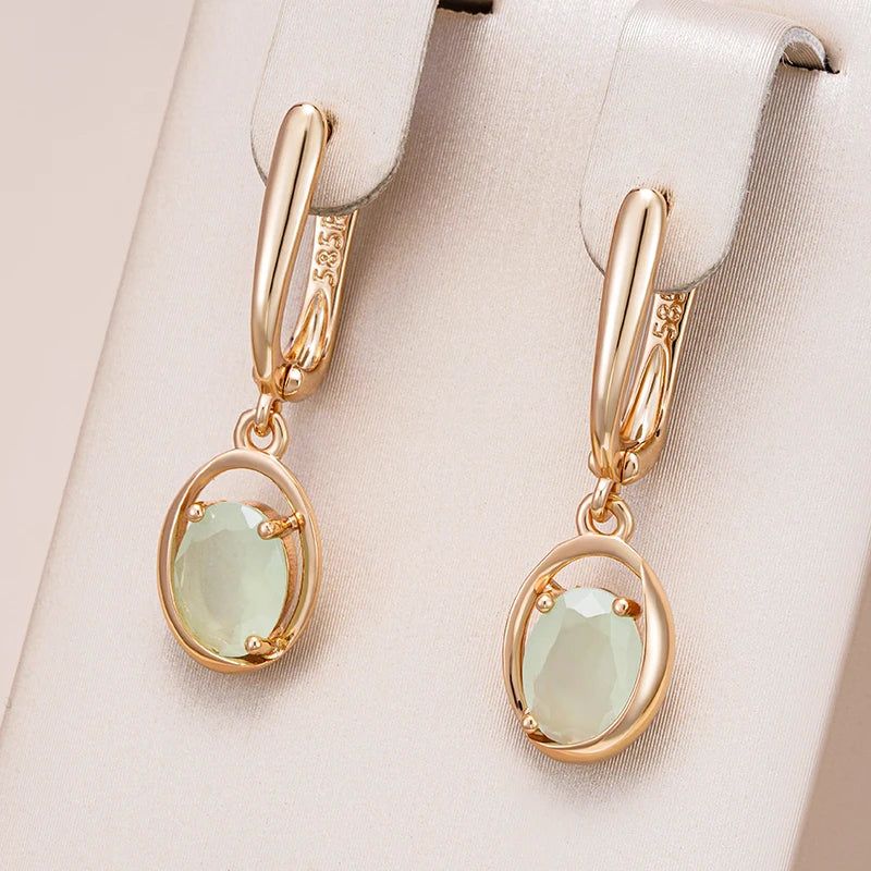 Stylish Vintage Rose Gold Dangle Earrings with Green Zircon Accents