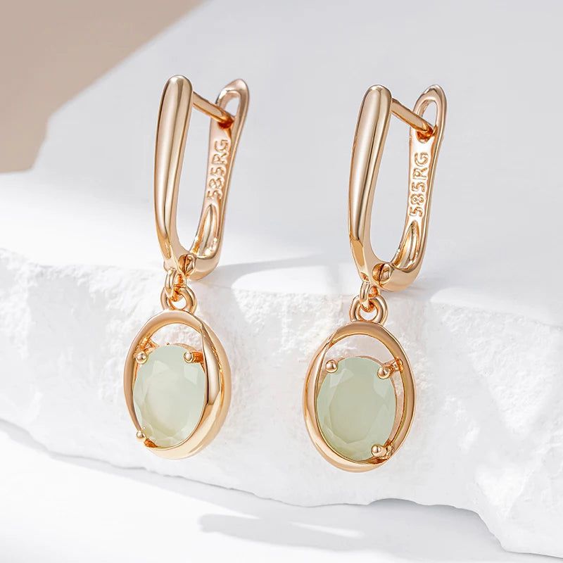 Stylish Vintage Rose Gold Dangle Earrings with Green Zircon Accents