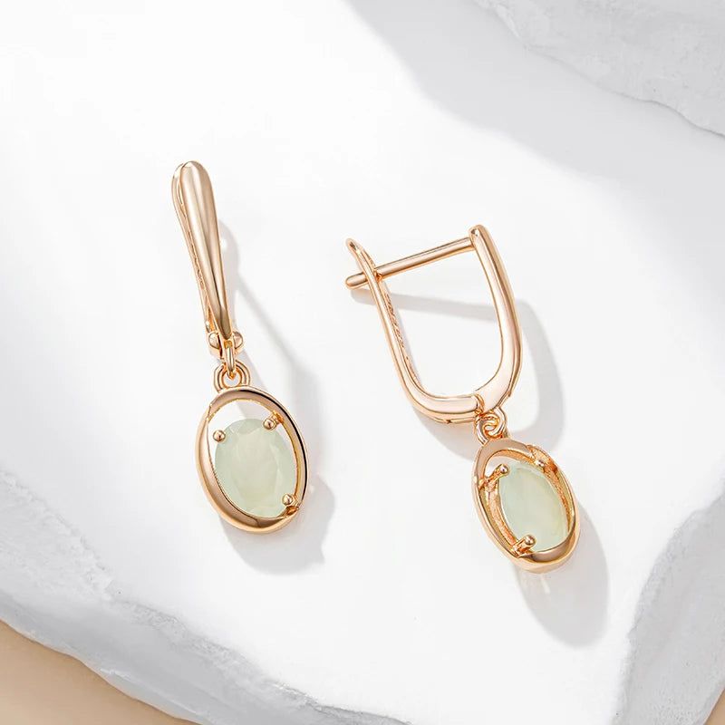 Stylish Vintage Rose Gold Dangle Earrings with Green Zircon Accents