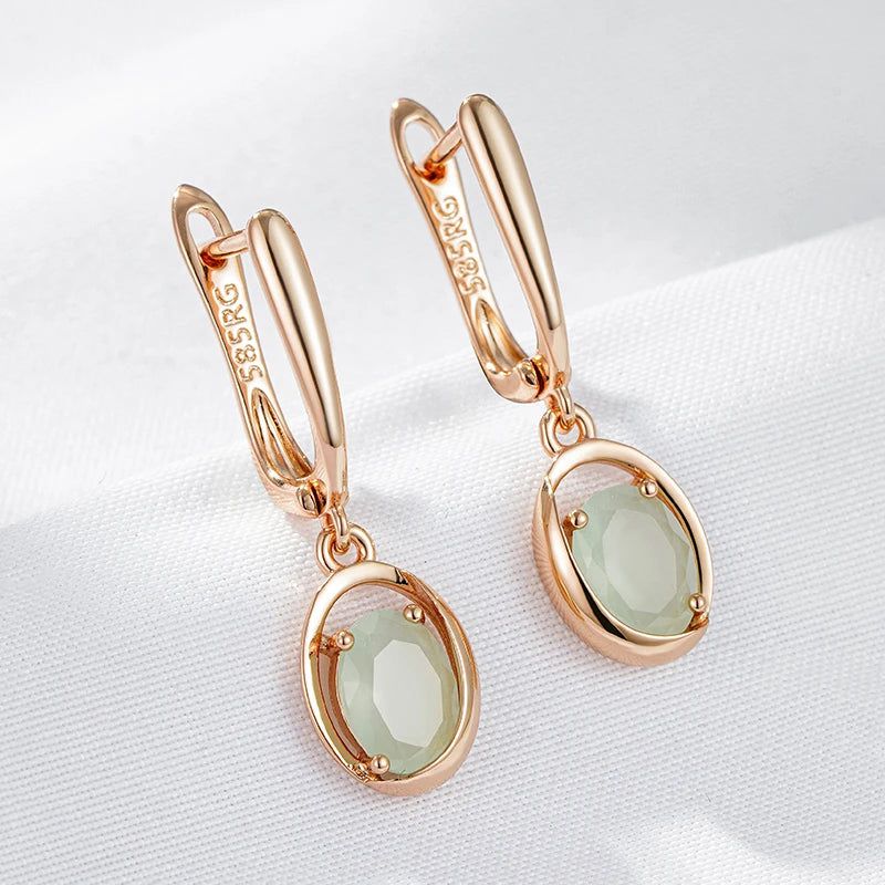 Stylish Vintage Rose Gold Dangle Earrings with Green Zircon Accents