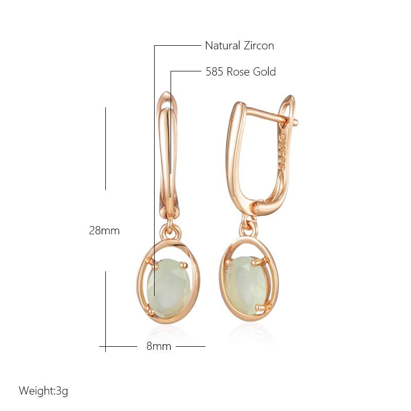 Stylish Vintage Rose Gold Dangle Earrings with Green Zircon Accents