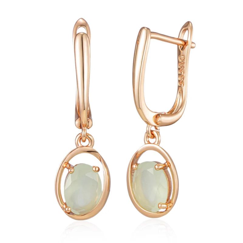 Stylish Vintage Rose Gold Dangle Earrings with Green Zircon Accents