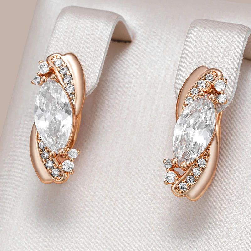 Stylish Vintage Rose Gold Dangle Earrings with Natural Zircon Flower Design