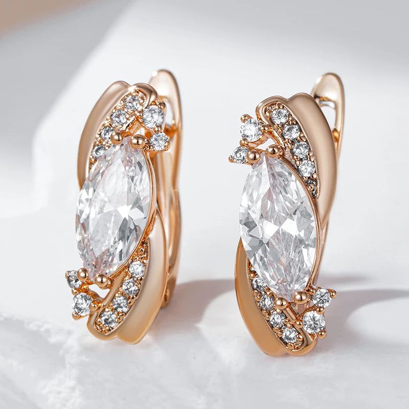 Stylish Vintage Rose Gold Dangle Earrings with Natural Zircon Flower Design