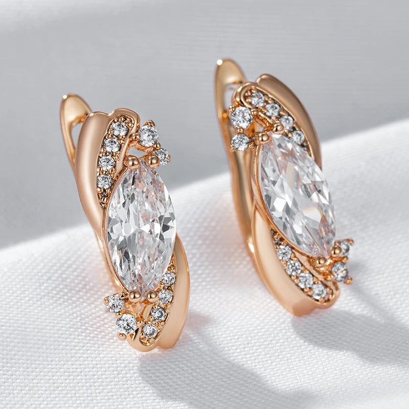 Stylish Vintage Rose Gold Dangle Earrings with Natural Zircon Flower Design