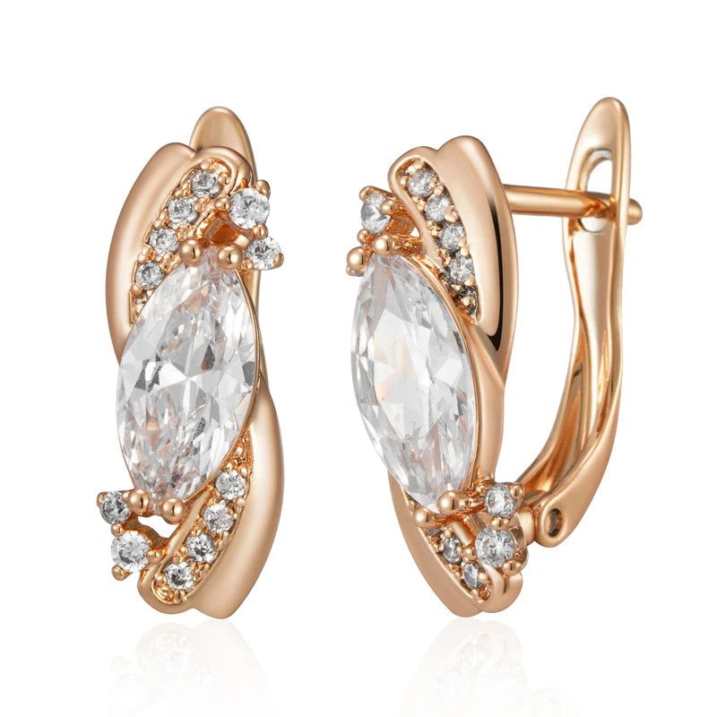 Stylish Vintage Rose Gold Dangle Earrings with Natural Zircon Flower Design