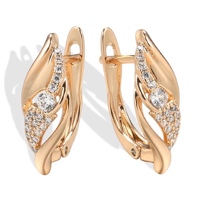 Stylish Vintage Rose Gold Dangle Earrings with Natural Zircon and Crystal Accents