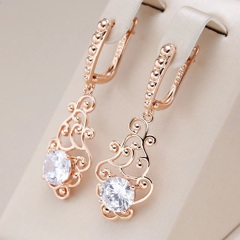 Stylish Vintage Rose Gold Drop Earrings with Natural Zircon