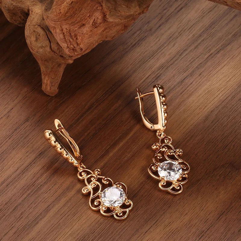 Stylish Vintage Rose Gold Drop Earrings with Natural Zircon