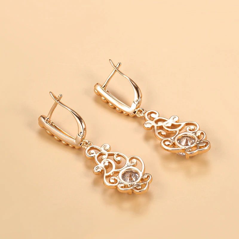 Stylish Vintage Rose Gold Drop Earrings with Natural Zircon