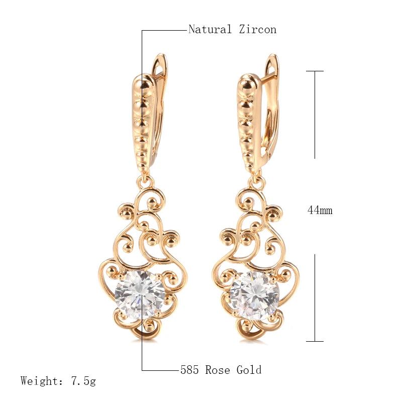 Stylish Vintage Rose Gold Drop Earrings with Natural Zircon