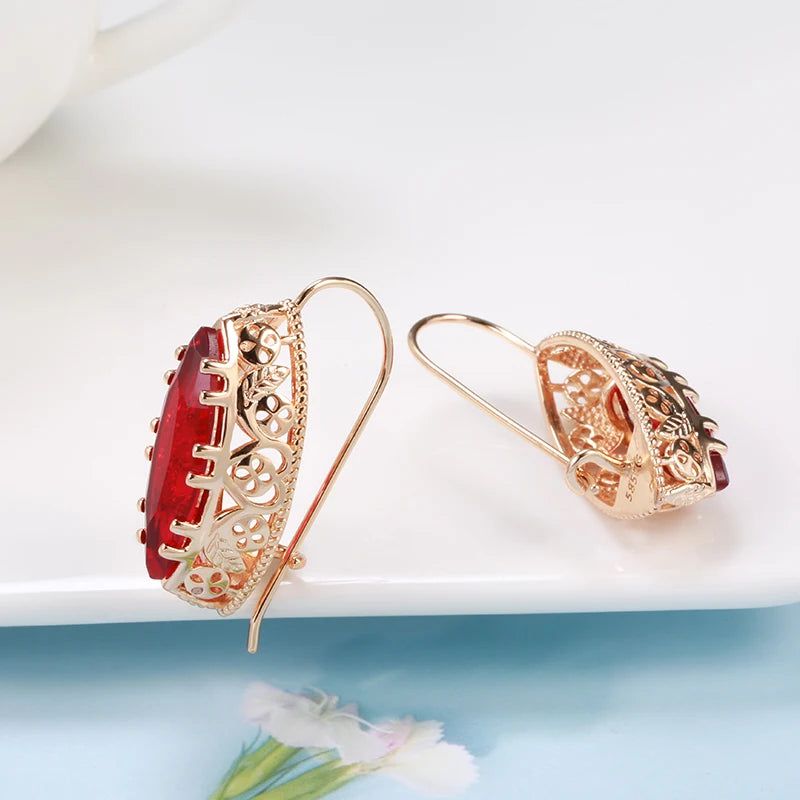 Stylish Vintage Rose Gold Drop Earrings with Natural Zircon and Hollow Flower Design