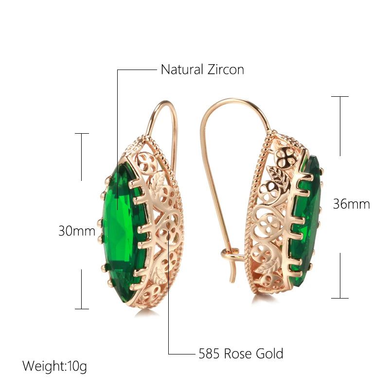 Stylish Vintage Rose Gold Drop Earrings with Natural Zircon and Hollow Flower Design