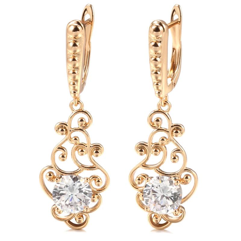 Stylish Vintage Rose Gold Drop Earrings with Natural Zircon