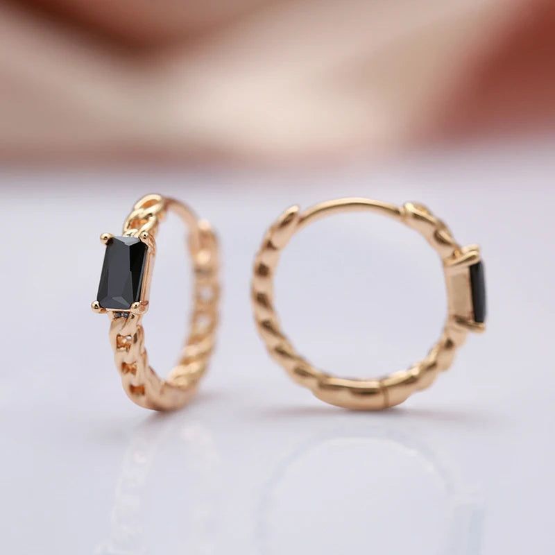 Stylish Vintage Rose Gold and Black Zircon Drop Earrings