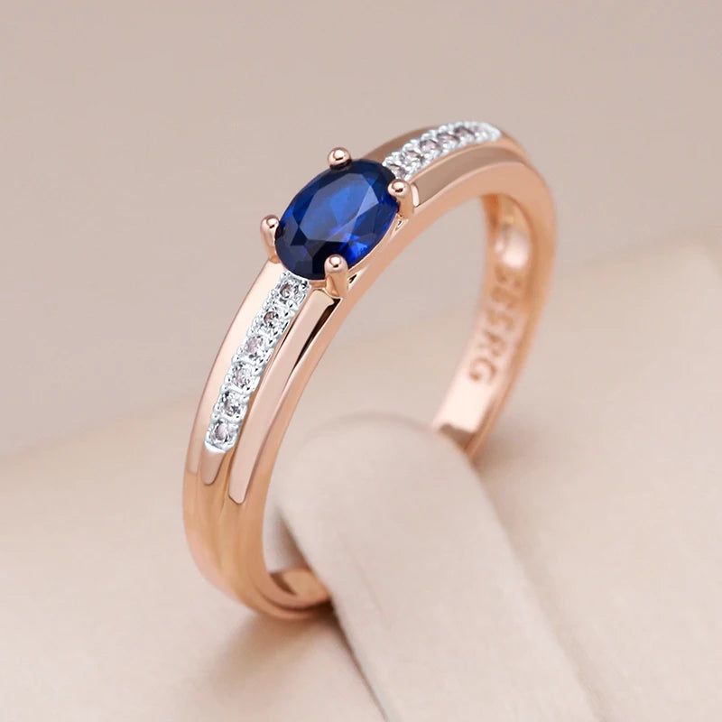 Stylish Vintage Rose Gold and Silver Ring with Blue Natural Zircon