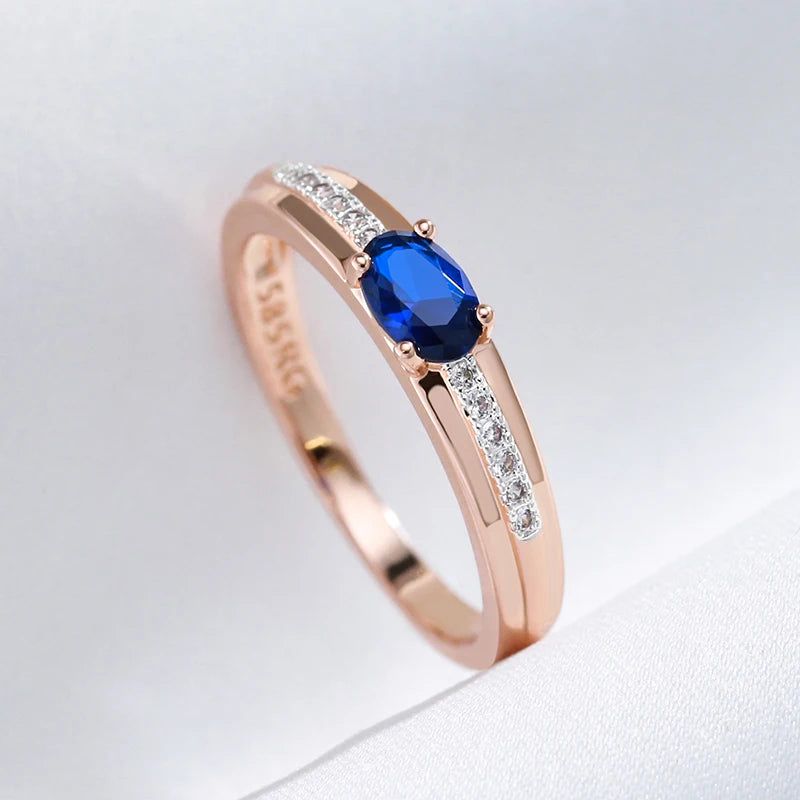 Stylish Vintage Rose Gold and Silver Ring with Blue Natural Zircon