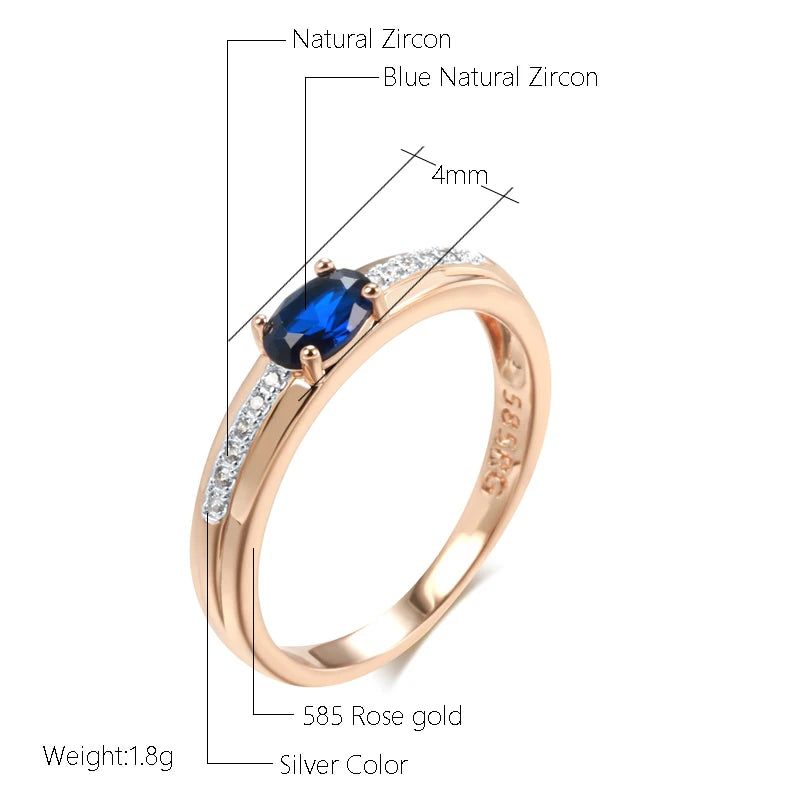 Stylish Vintage Rose Gold and Silver Ring with Blue Natural Zircon