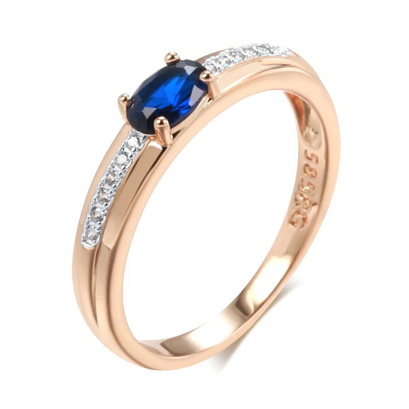 Stylish Vintage Rose Gold and Silver Ring with Blue Natural Zircon