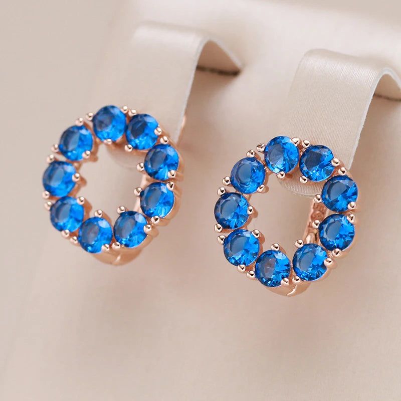 Tasteful Hot Blue Zircon Drop Earrings in 585 Rose Gold - Romantic Round Design Jewelry