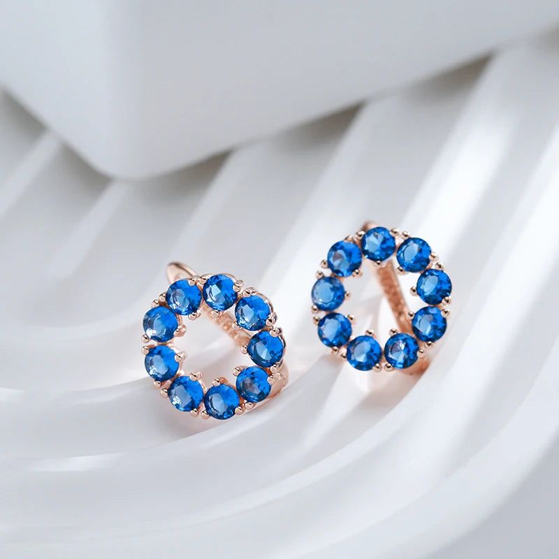 Tasteful Hot Blue Zircon Drop Earrings in 585 Rose Gold - Romantic Round Design Jewelry