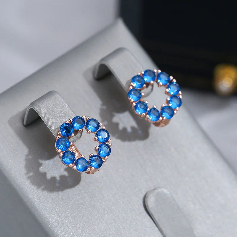 Tasteful Hot Blue Zircon Drop Earrings in 585 Rose Gold - Romantic Round Design Jewelry