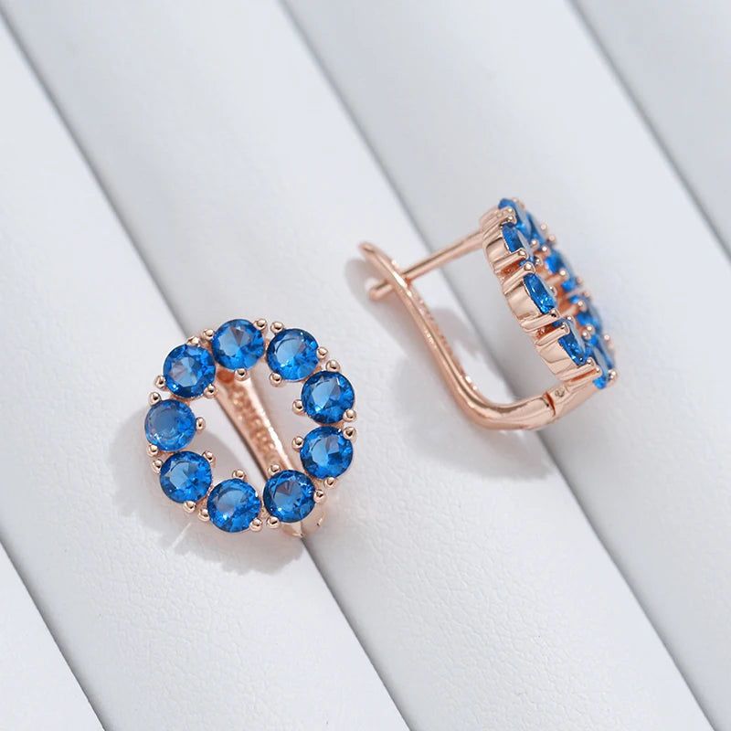 Tasteful Hot Blue Zircon Drop Earrings in 585 Rose Gold - Romantic Round Design Jewelry