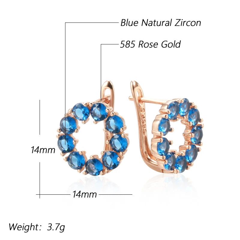 Tasteful Hot Blue Zircon Drop Earrings in 585 Rose Gold - Romantic Round Design Jewelry