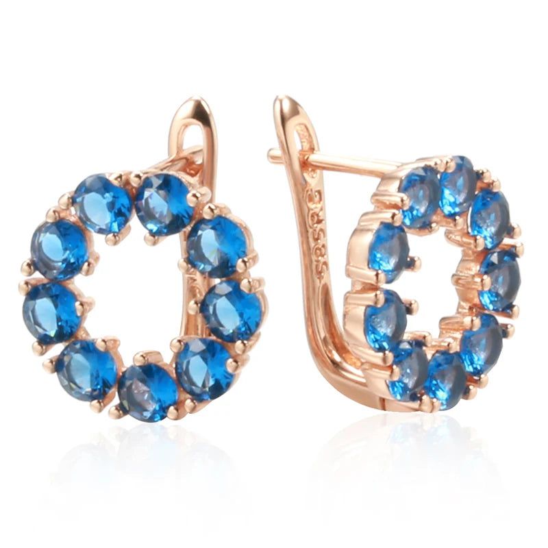 Tasteful Hot Blue Zircon Drop Earrings in 585 Rose Gold - Romantic Round Design Jewelry