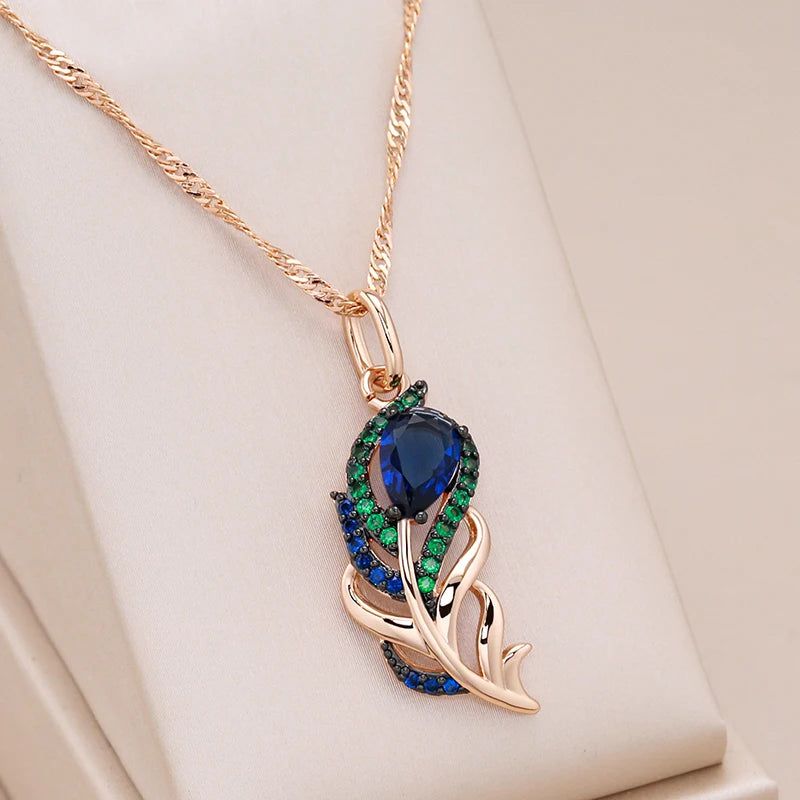 Tasteful Hot Blue Zircon Pendant Necklace in 585 Rose Gold with Vintage Black Plating