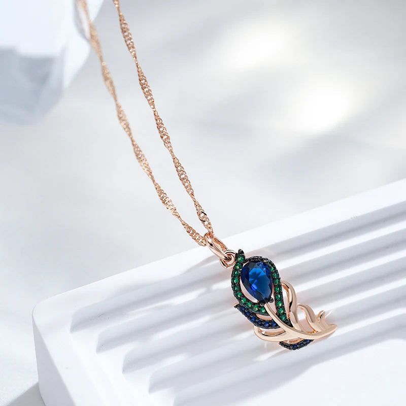 Tasteful Hot Blue Zircon Pendant Necklace in 585 Rose Gold with Vintage Black Plating