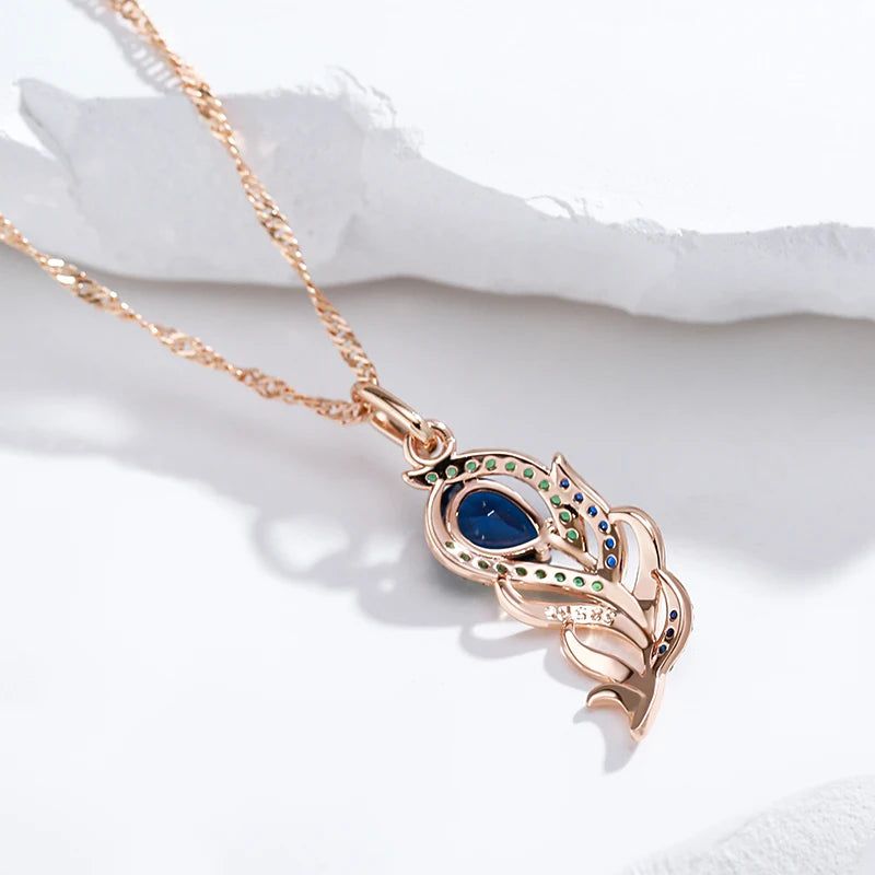 Tasteful Hot Blue Zircon Pendant Necklace in 585 Rose Gold with Vintage Black Plating