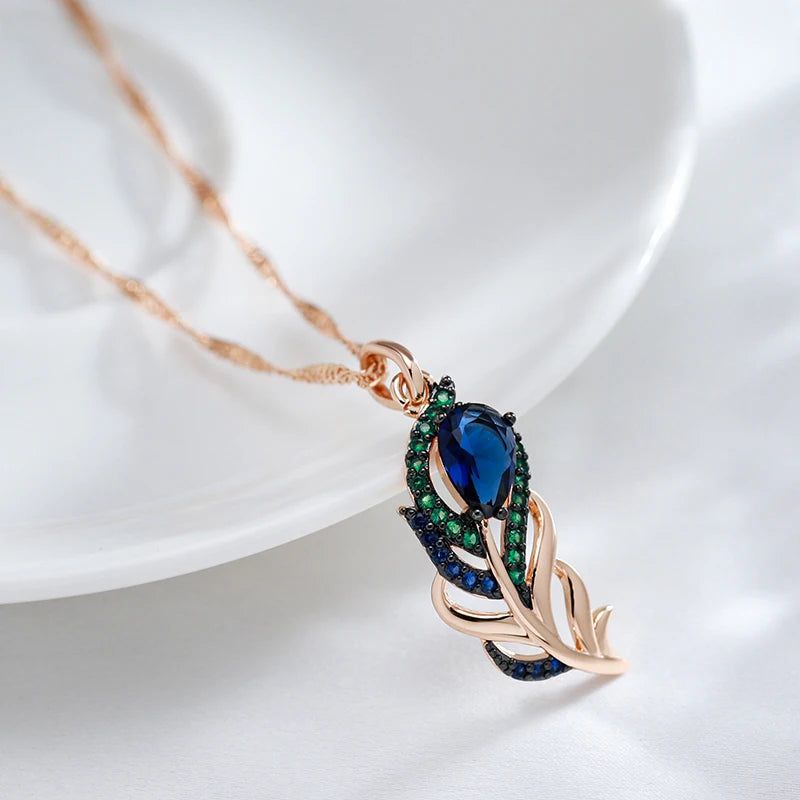 Tasteful Hot Blue Zircon Pendant Necklace in 585 Rose Gold with Vintage Black Plating