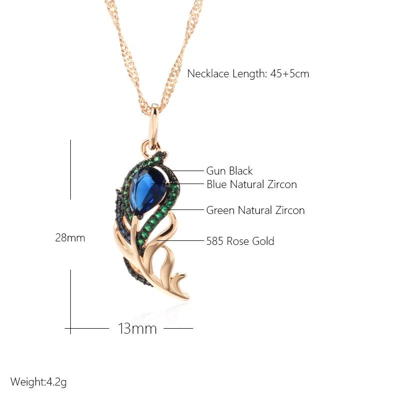 Tasteful Hot Blue Zircon Pendant Necklace in 585 Rose Gold with Vintage Black Plating