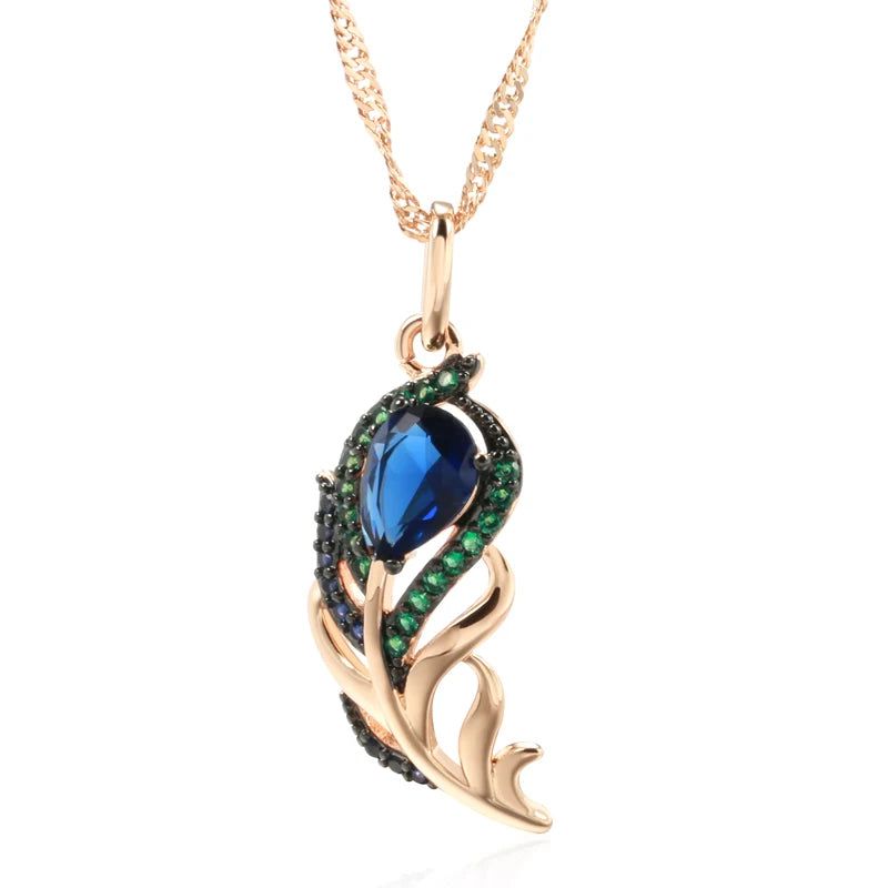 Tasteful Hot Blue Zircon Pendant Necklace in 585 Rose Gold with Vintage Black Plating