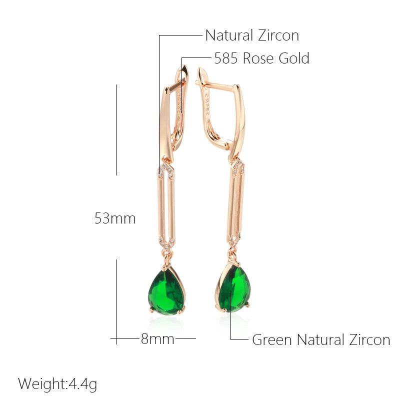 Tasteful Hot Green Zircon Long Drop Earrings in 585 Rose Gold - Chic Water Drop Jewelry