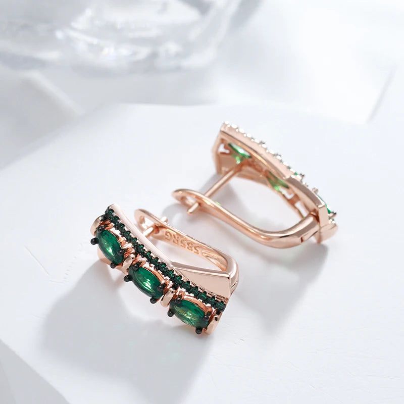 Tasteful Hot Green Zircon Vintage Drop Earrings in 585 Rose Gold and Black Finish