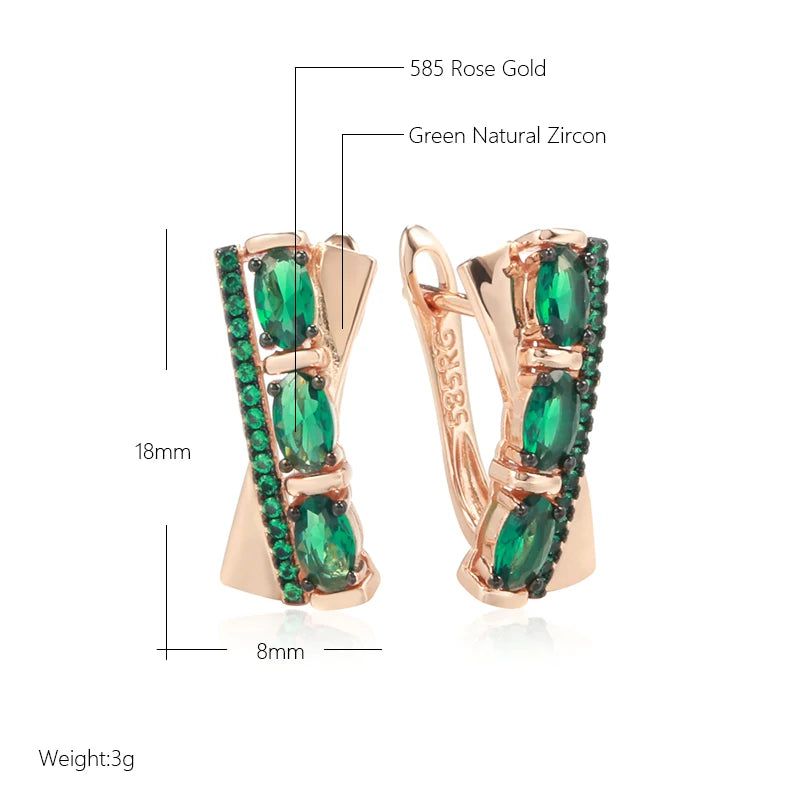 Tasteful Hot Green Zircon Vintage Drop Earrings in 585 Rose Gold and Black Finish