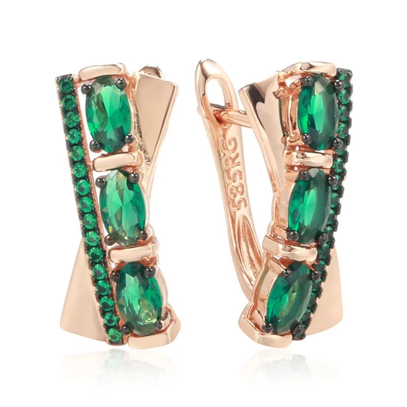 Tasteful Hot Green Zircon Vintage Drop Earrings in 585 Rose Gold and Black Finish