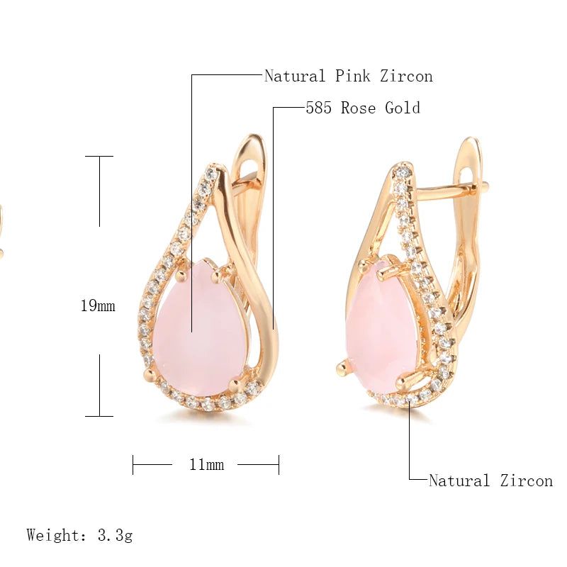 Tasteful Hot Pink Zircon Water Drop Earrings in Luxurious Rose Gold Finish