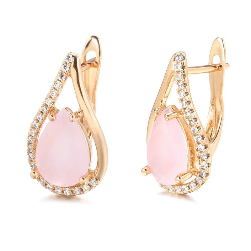 Tasteful Hot Pink Zircon Water Drop Earrings in Luxurious Rose Gold Finish