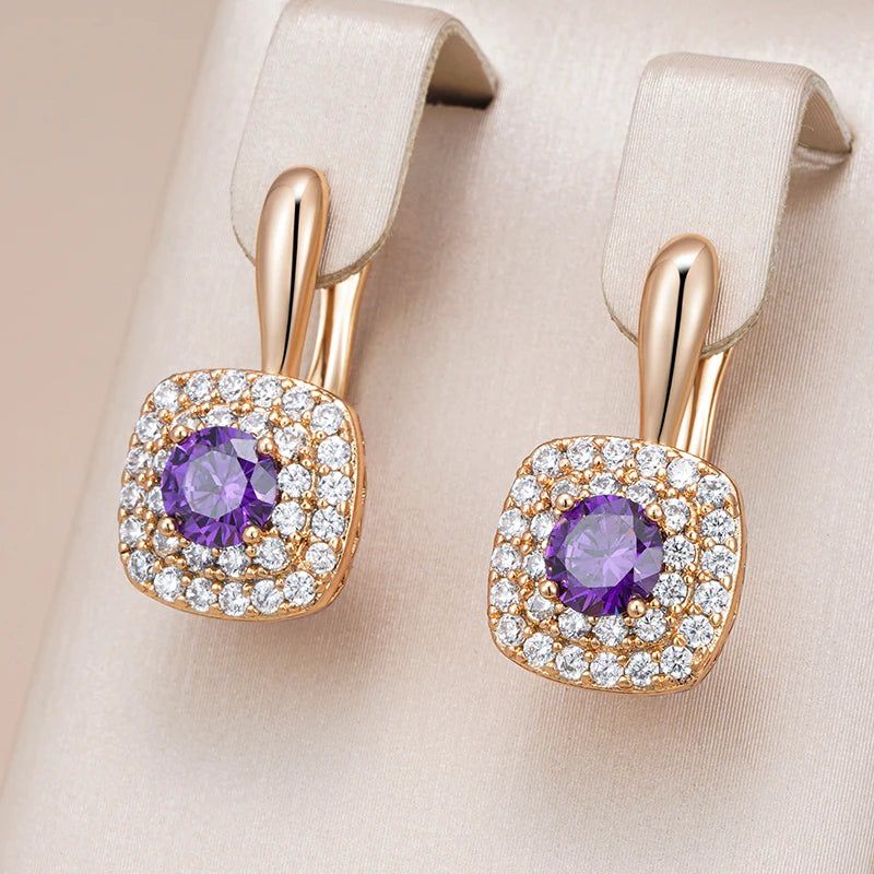 Tasteful Hot Purple Natural Zircon Drop Earrings in 585 Rose Gold Finish