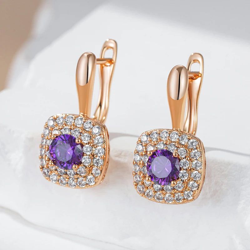 Tasteful Hot Purple Natural Zircon Drop Earrings in 585 Rose Gold Finish