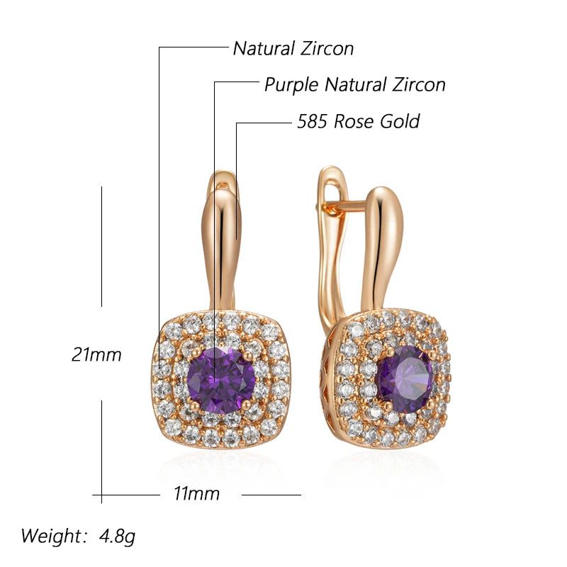 Tasteful Hot Purple Natural Zircon Drop Earrings in 585 Rose Gold Finish