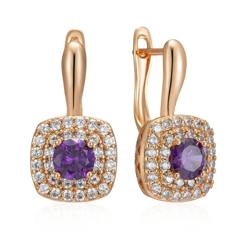 Tasteful Hot Purple Natural Zircon Drop Earrings in 585 Rose Gold Finish