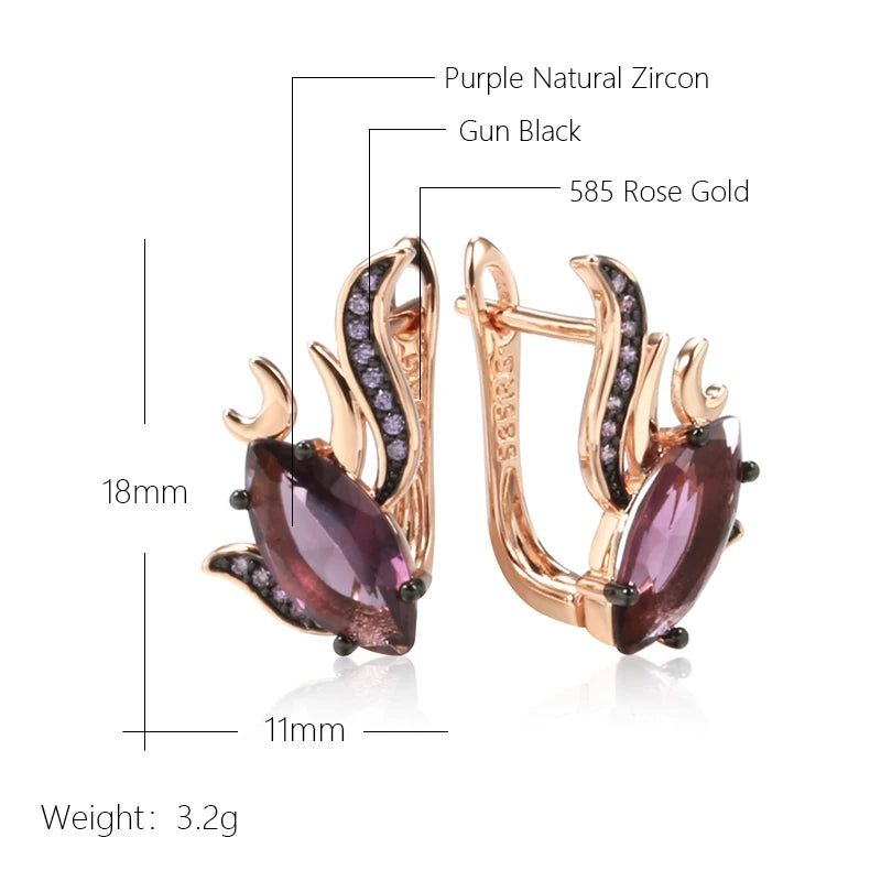 Tasteful Hot Purple Natural Zircon Drop Earrings in 585 Rose Gold with Vintage Black Plating