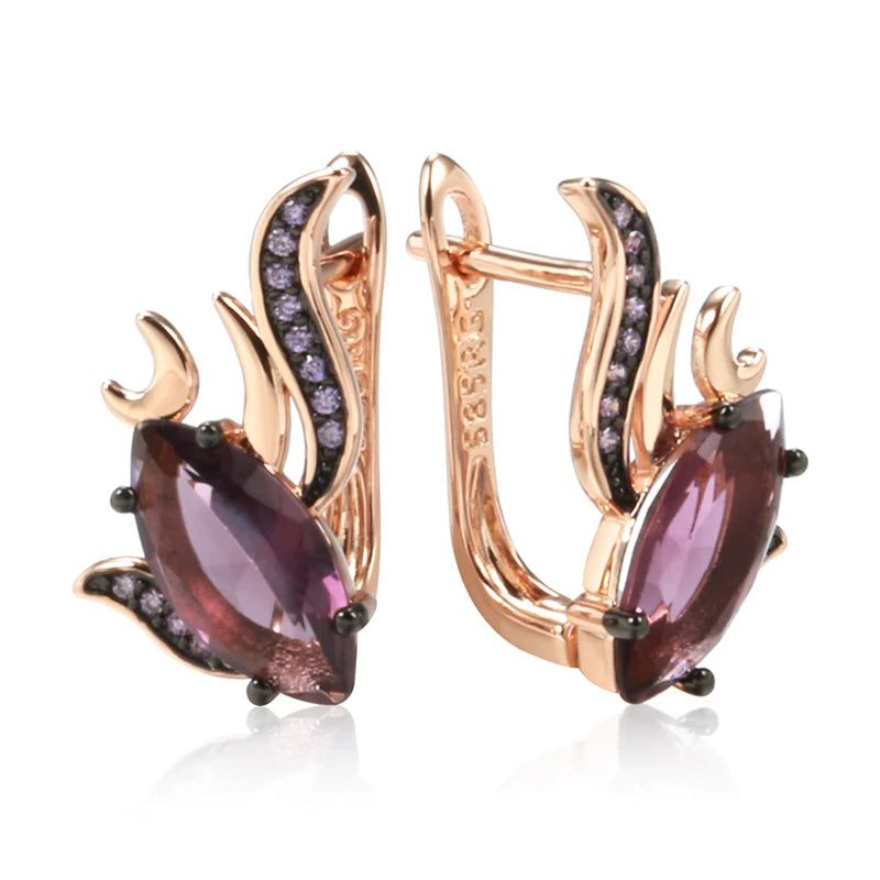 Tasteful Hot Purple Natural Zircon Drop Earrings in 585 Rose Gold with Vintage Black Plating