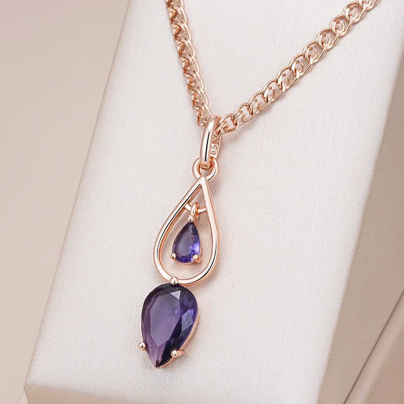 Tasteful Hot Purple Natural Zircon Long Pendant Necklace in 585 Rose Gold Accessories