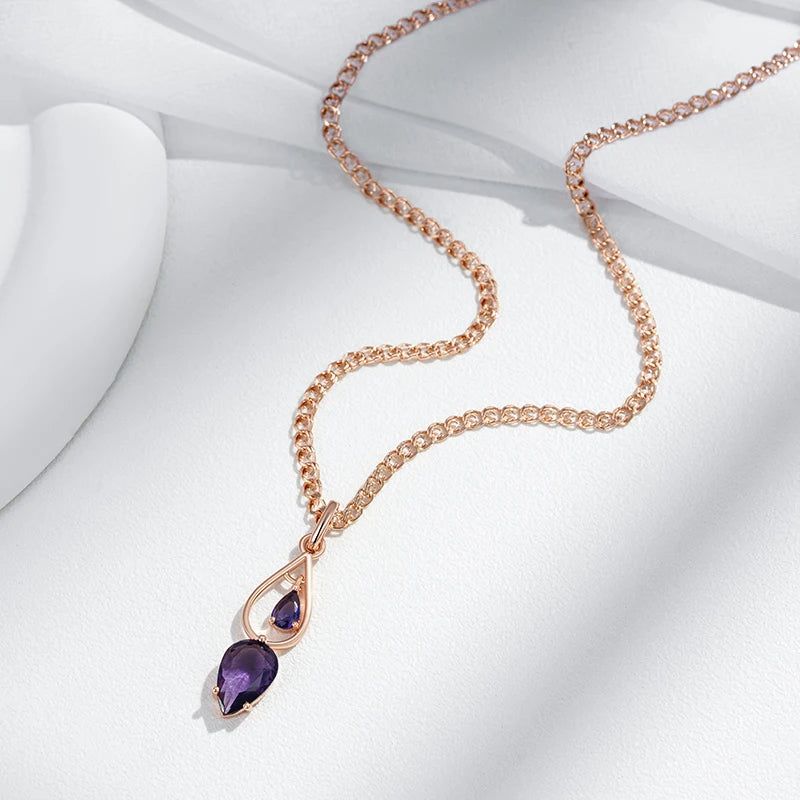 Tasteful Hot Purple Natural Zircon Long Pendant Necklace in 585 Rose Gold Accessories